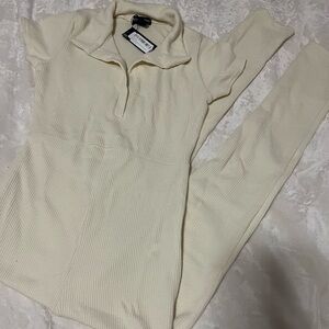 PrettyLittleThing Maternity Cream Ribbed Collar Jumpsuit